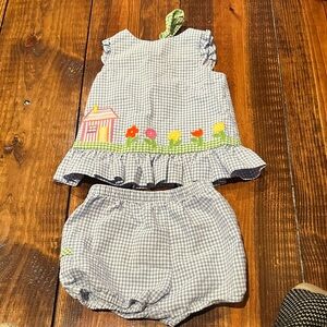 Gingham Checkered Kids Outfit with Floral Design